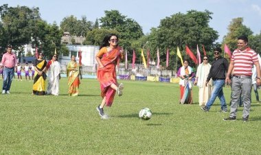 TMC MP Mahua Moitra played football wearing a sari