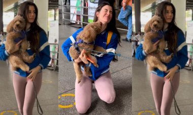Giorgia Andriani's Adorable Reunion with Furry Friend Hugo at Mumbai Airport Goes Viral
