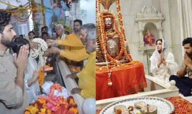 Vicky-Sara reached Lucknow for the promotion of Sara Ali Khan 'Zara Hatke Zara Bachke', paid obeisance at Hanuman Setu temple