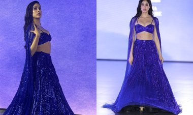 Janhvi Kapoor Stuns in Gaurav Gupta's 'Bawaal' Blue Lehenga at India Couture Week 2023