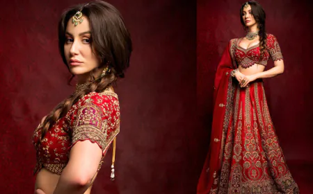 Giorgia Andriani Radiates Elegance in a Mesmerizing Red Bridal Lehenga by Harsh and Ankesh Couture