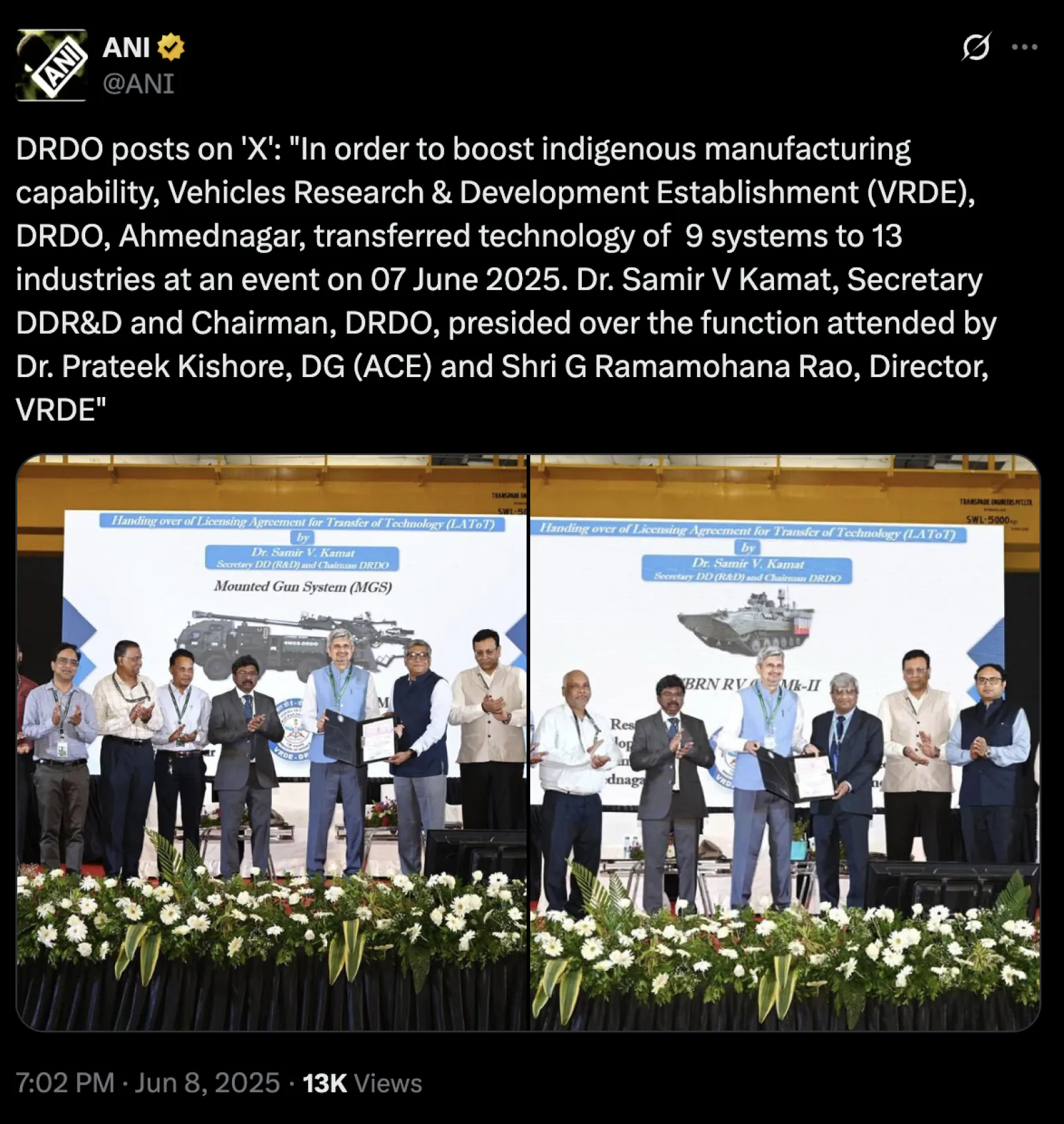 10 industries received technology from DRDO for 9 systems