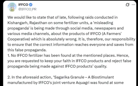 Spreading misinformation on IFFCO products, the company claims no connection with Kishangarh raid